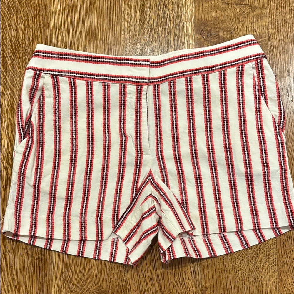 LOFT Red and White Striped Shorts